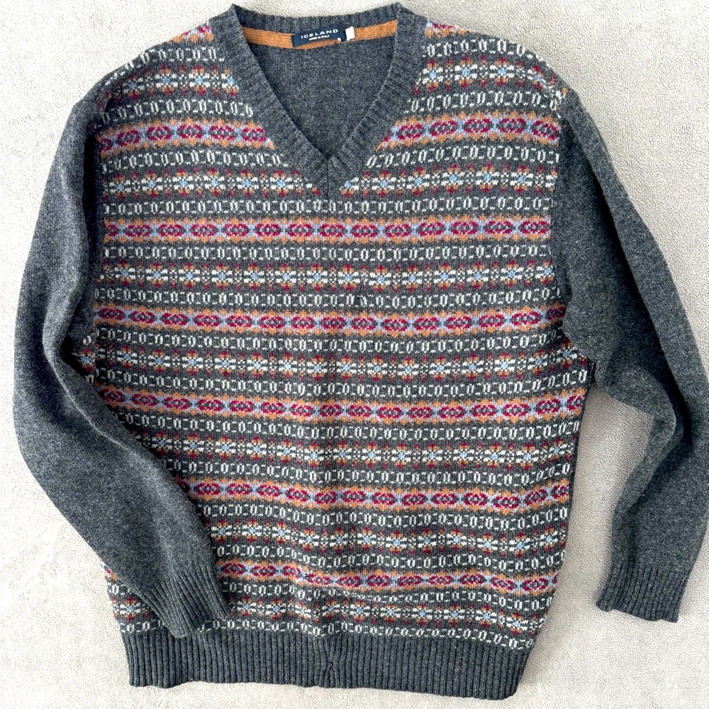 Men's Iceland Wool Gray Patterned Sweater Made In Italy